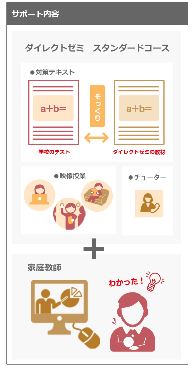 学校対応の定期テスト対策テキスト・予習復習対策テキスト+24時間映像授業+チューターサポート